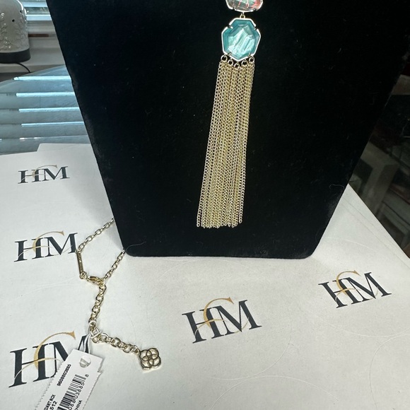 Kendra Scott 🩵Tae 14k Gold Over Brass Dichroic Glas Long Pendant Tassel Necklace - Picture 7 of 8
